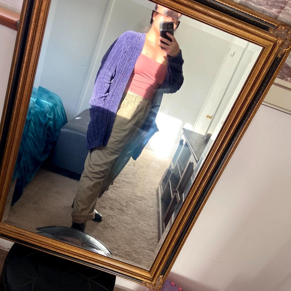 Purple Knit Velvet Cardigans